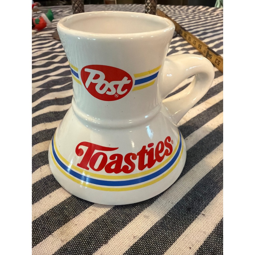 Vintage Post Toasties Cereal No Spill Wide Base Ceramic Coffee Mug White Retro